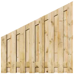 Aflopend Tuinscherm Grenen 17 planks 180x180/90 cm BxH | Geschaafd | Verticaal | Rechts naar Links