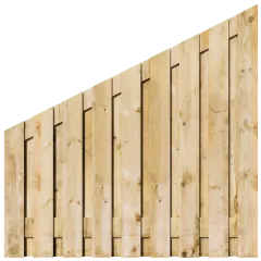 Aflopend Tuinscherm Grenen 19 planks 180x180/90 cm BxH | Geschaafd | Verticaal | Rechts naar Links