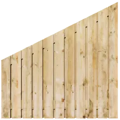 Aflopend Tuinscherm Grenen 23 planks 180x180/90 cm BxH | Geschaafd | Verticaal | Rechts naar Links