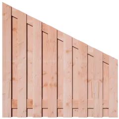 Aflopend Tuinscherm Douglas 17 planks 180x180 cm BxH | Fijnbezaagd | Verticaal | Links naar Rechts