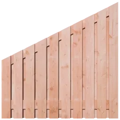 Aflopend Tuinscherm Douglas 21 planks 180x180 cm BxH | Fijnbezaagd | Verticaal | Rechts naar Links