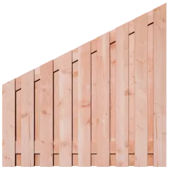 Aflopend Tuinscherm Douglas 19 planks 180x180 cm BxH | Fijnbezaagd | Verticaal | Rechts naar Links