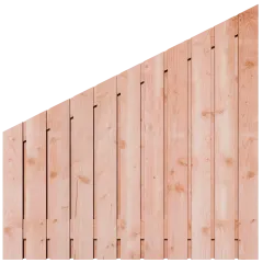 Aflopend Tuinscherm Douglas 23 planks 180x180 cm BxH | Fijnbezaagd | Verticaal | Rechts naar Links