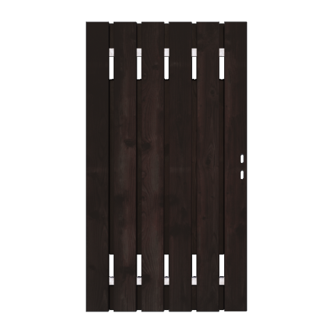 Zwart Grenen Tuinpoort 100x195 cm | Stalen frame met slotkast | Verstelbaar | 16x140 mm
