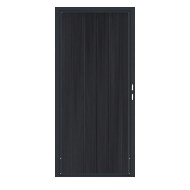 Composiet Premium Tuinpoort | 90x190cm | Rhombus | Solid Black | Verticaal | Antraciet stalen frame