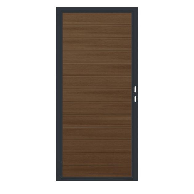Composiet Premium Tuinpoort | 110x190cm | Natural | Savanna Brown | Horizontaal | Antraciet stalen f