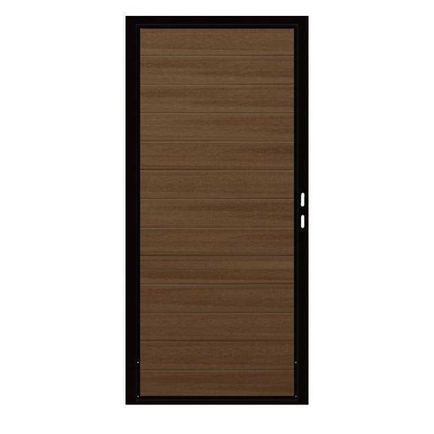 Composiet Premium Tuinpoort | 90x190cm | Natural | Savanna Brown | Horizontaal | Zwart stalen frame
