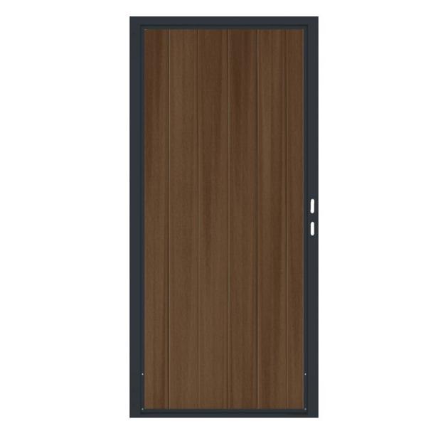 Composiet Premium Tuinpoort | 100x190cm | Natural | Savanna Brown | Verticaal | Antraciet stalen fra