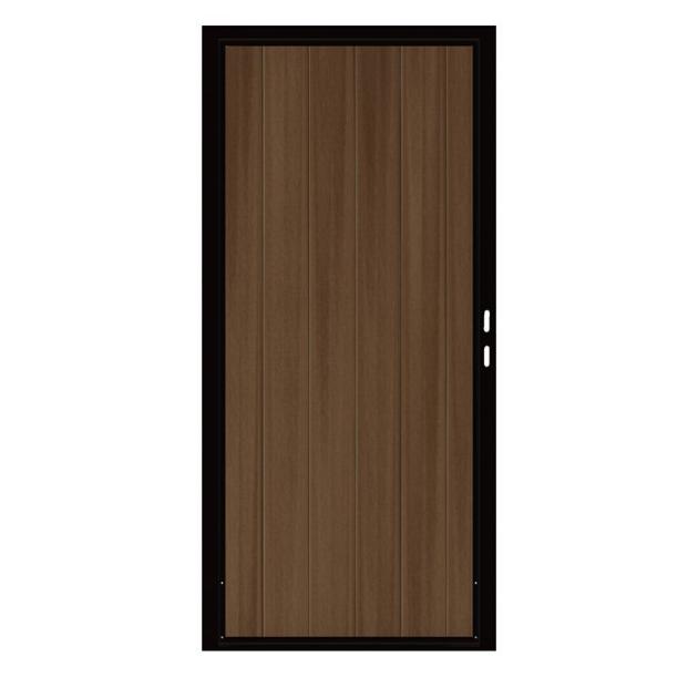 Composiet Premium Tuinpoort | 90x190cm | Natural | Savanna Brown | Verticaal | Zwart stalen frame