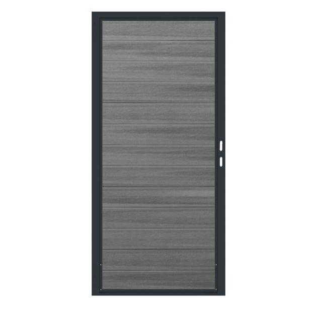 Composiet Premium Tuinpoort | 90x190cm | Natural | Cloudy Grey | Horizontaal | Antraciet stalen fram