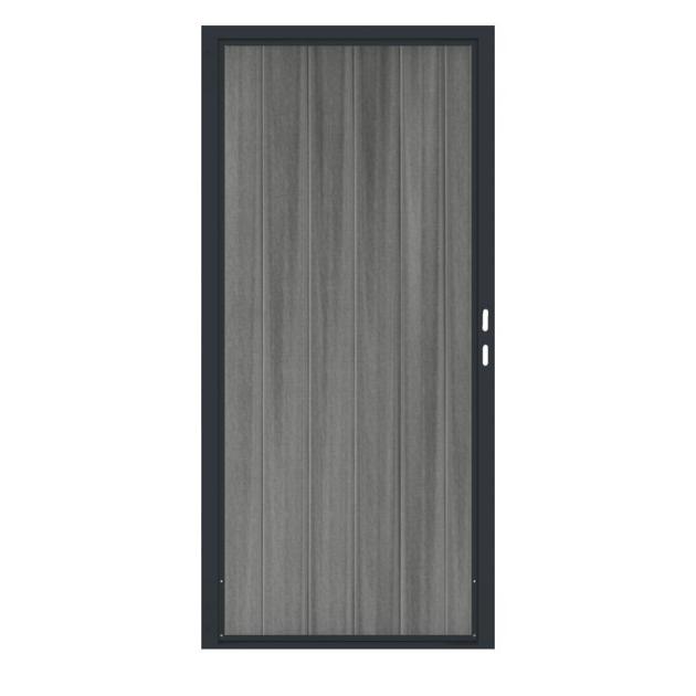 Composiet Premium Tuinpoort | 90x190cm | Natural | Cloudy Grey | Verticaal | Antraciet stalen frame