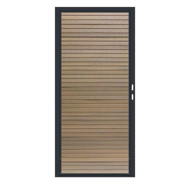 Composiet Premium Tuinpoort | 100x190cm | Rhombus | Tropical Brown | Horizontaal | Antraciet stalen