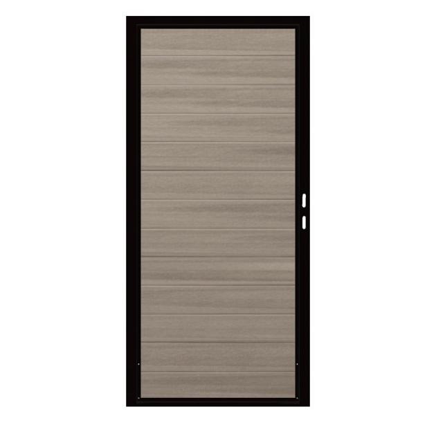 Composiet Premium Tuinpoort | 90x190cm | Natural | Misty | Horizontaal | Zwart stalen frame