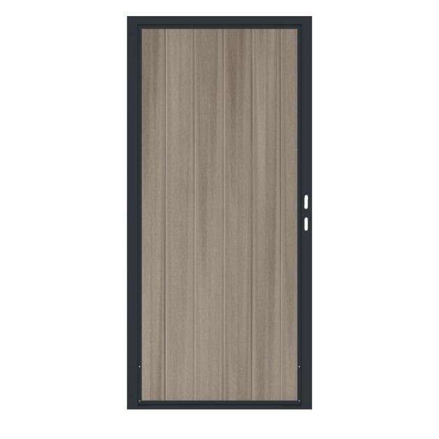 Composiet Premium Tuinpoort | 90x190cm | Natural | Misty | Verticaal | Antraciet stalen frame