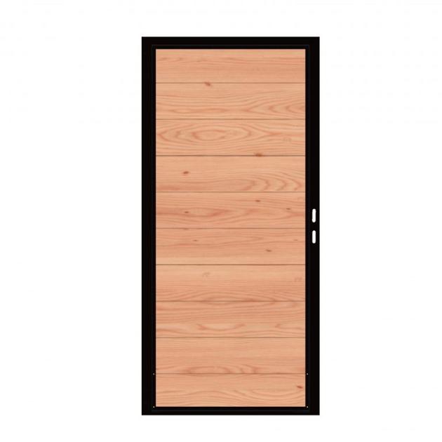 Douglas Tuinpoort | 110x190cm | Combiwood | Blokhutprofiel Onbehandeld  | Horizontaal | Zwart stalen frame