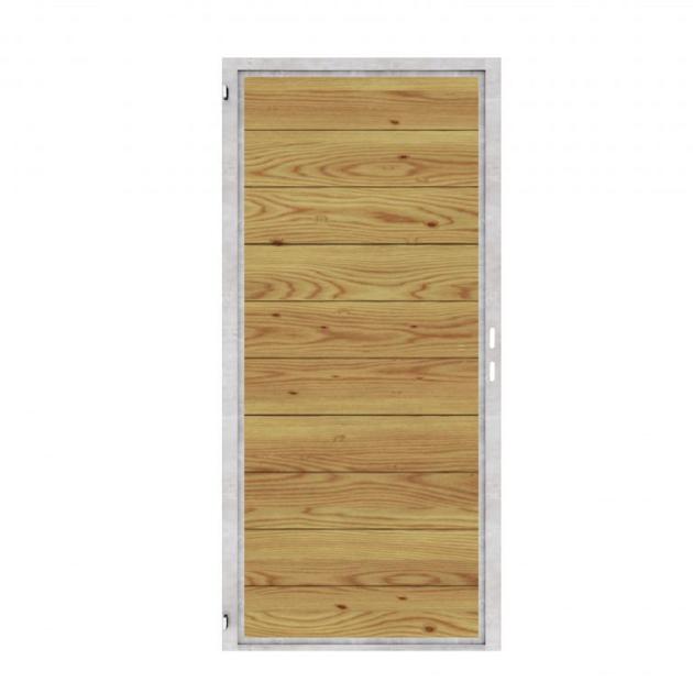 Douglas Tuinpoort | 100x190cm | Combiwood | Blokhutprofiel Groen geïmpregneerd  | Horizontaal | Verzinkt stalen frame