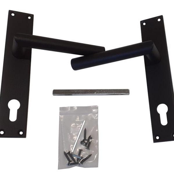 Klink en schild | Poortframe met slotkast | Zwart RVS