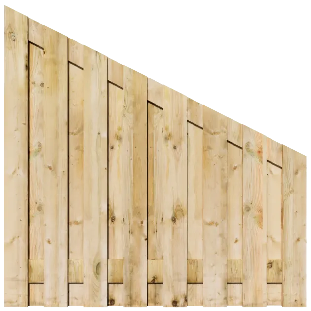 Aflopend Tuinscherm Grenen 17 planks 180x180/90 cm BxH | Geschaafd | Verticaal | Links naar rechts