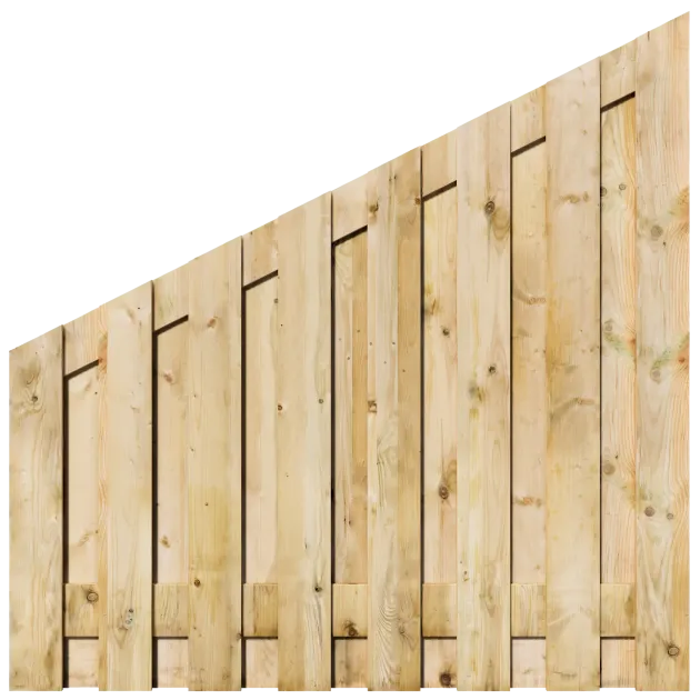 Aflopend Tuinscherm Grenen 17 planks 180x180/90 cm BxH | Geschaafd | Verticaal | Rechts naar Links