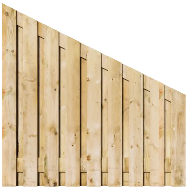 Aflopend Tuinscherm Grenen 19 planks 180x180/90 cm BxH | Geschaafd | Verticaal | Links naar rechts