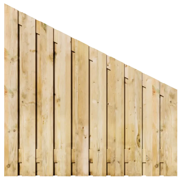 Aflopend Tuinscherm Grenen 21 planks 180x180/90 cm BxH | Geschaafd | Verticaal | Links naar Rechts