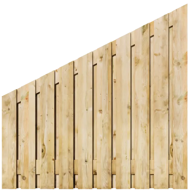 Aflopend Tuinscherm Grenen 21 planks 180x180/90 cm BxH | Geschaafd | Verticaal | Rechts naar Links
