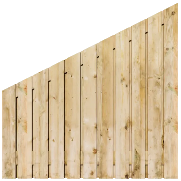 Aflopend Tuinscherm Grenen 23 planks 180x180/90 cm BxH | Geschaafd | Verticaal | Rechts naar Links