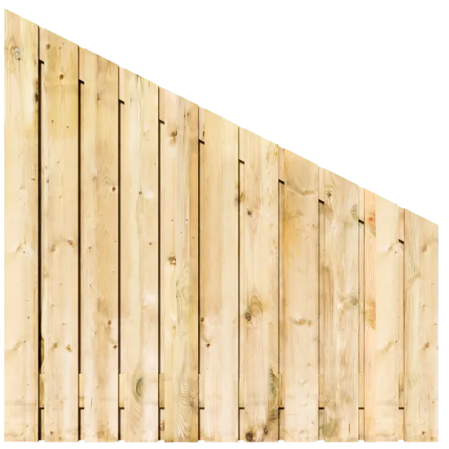 Aflopend Tuinscherm Grenen 23 planks 180x180/90 cm BxH | Geschaafd | Verticaal | Links naar Rechts