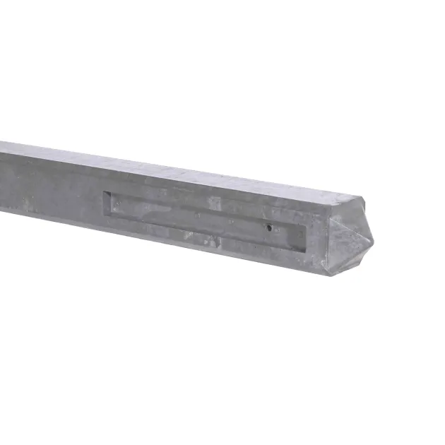 Betonpaal met afgeronde hoeken en punt tussensponning 37cm. 9x9x275cm Stampgrijs