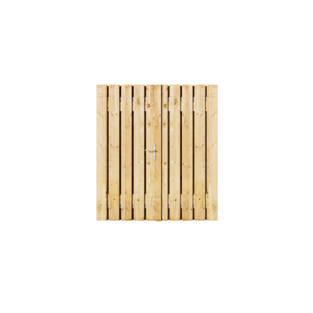 Grenen Dubbele Tuinpoort | Stalen frame met slotkast | 17x140mm planken