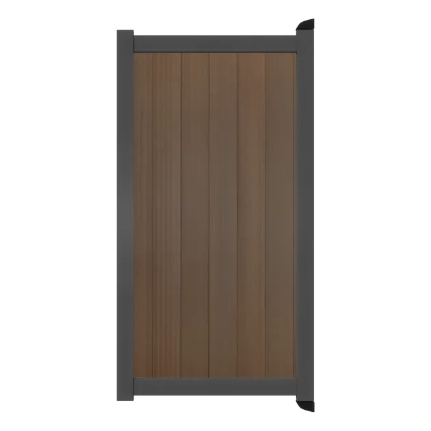 Aluminium Tuinpoort - Natural Mahonie - Verticaal - Antraciet aluminium frame