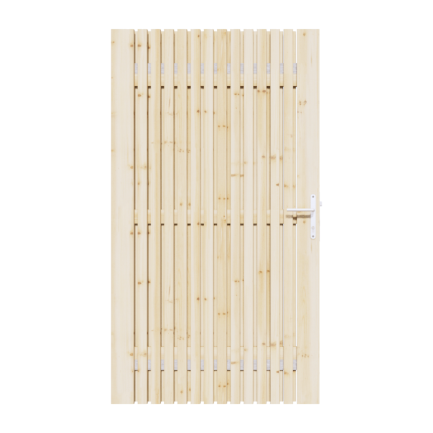 Vuren Rhombus Tuinpoort 110x195 cm | Stalen frame met slotkast | Verstelbaar | 18x45 mm