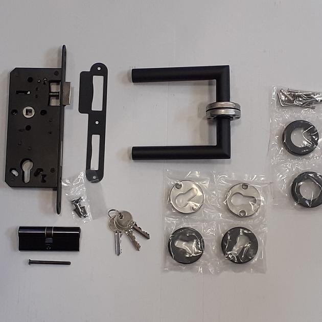 Slotset met rozet | Stalen frame zonder slotkast | Zwart